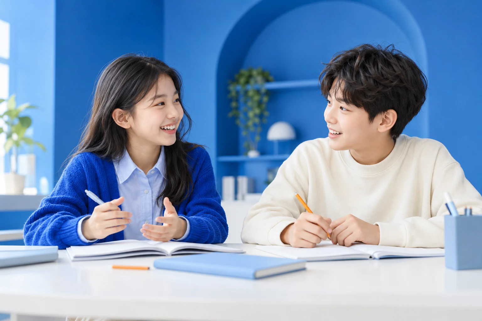 영어를 배우며 즐겁게 대화하는 학습자